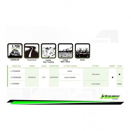 L-T3346VI CR-MALLET Neumáticos Crawler Clase 1 Super Blandos 1/10 para Ruedas 1.9 (1 Par) - Imagen 4