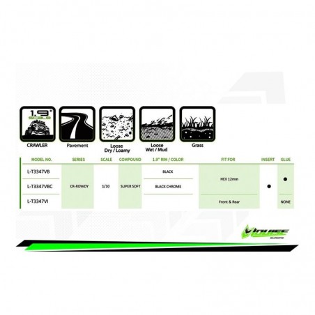 L-T3347VICR-ROWDY - Neumáticos Crawler Clase 1 Super Blandos 1:10 para Ruedas 1.9 1 Par - Imagen 5