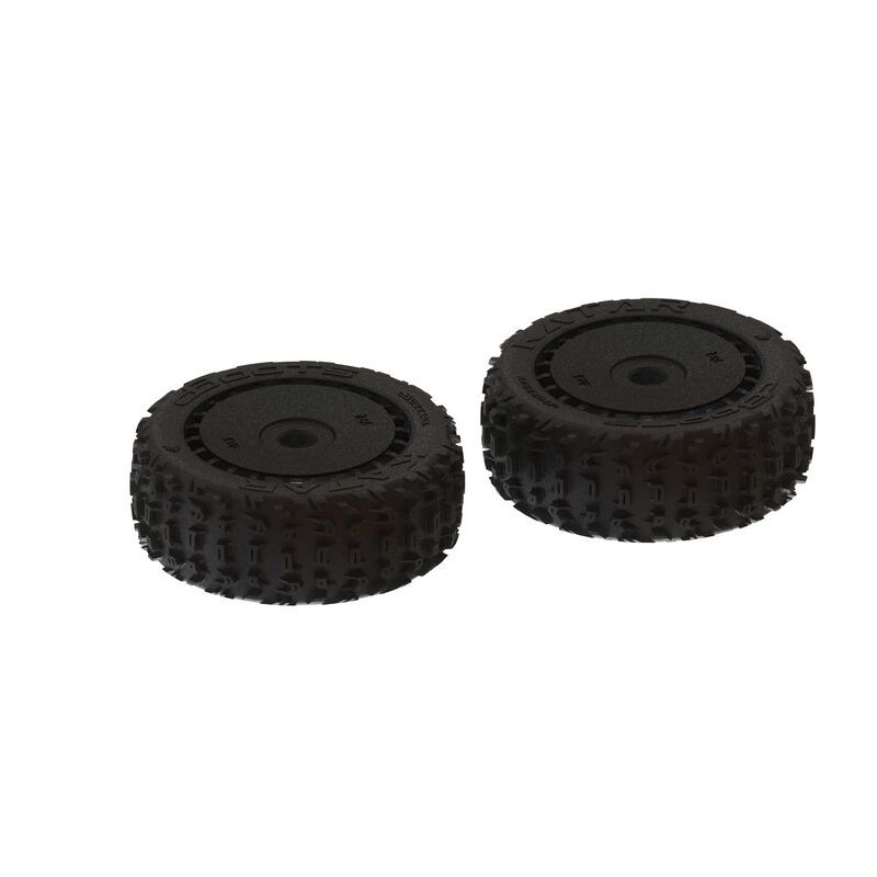 Neumáticos premontados 3.3 delanteros/traseros con botas de 1/8 dB, hexagonales de 17 mm, negros (2): Katar B 6S - Imagen 1
