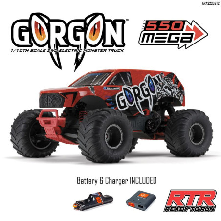 ARRMA 1/10 GORGON 2WD MEGA 550 MONSTER TRUCK ROJO RTR INCLUYE BATERIA Y CARGADOR - Imagen 27