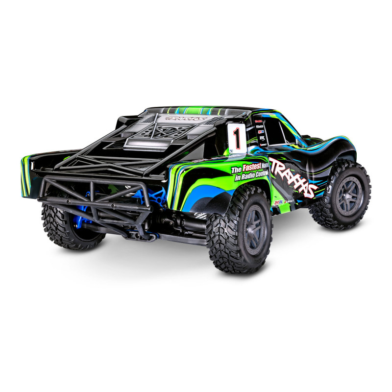 TRAXXAS SLASH 4X4 BL-2S BRUSHLESS: CAMIÓN ELÉCTRICO DE RECORRIDO CORTO 4WD ESCALA 1/10 TQ 2.4GHZ - VERDE 68154 DETRAS - Imagen 9