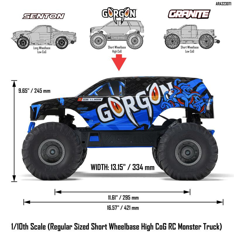 ARRMA 1/10 GORGON 4X2 MEGA 550 MONSTER TRUCK BRUSHED RTR AZUL+BATERIA Y CARGADOR - Imagen 7