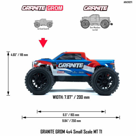 ARRMA1/18 GRANITE GROM MEGA 380 MONSTER TRUCK RTR 4X4 BRUSHED+BATERIA Y CARGADOR - Imagen 8