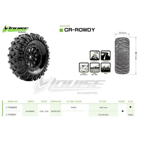 RUEDAS CRAWLER CR-ROWDY 1:18/1:24 SÚPER BLANDOS 1.0 2 UNIDADES LR-T3368VI - Imagen 3