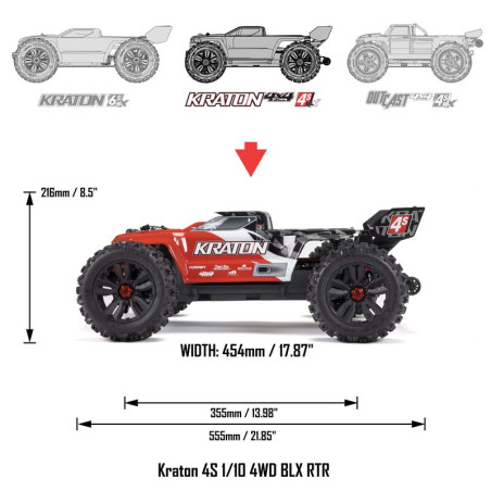 ARRMA 1/10 KRATON 4X4 4S V2 BLXSPEED MONSTER TRUCK RTR, ROJO - Imagen 16