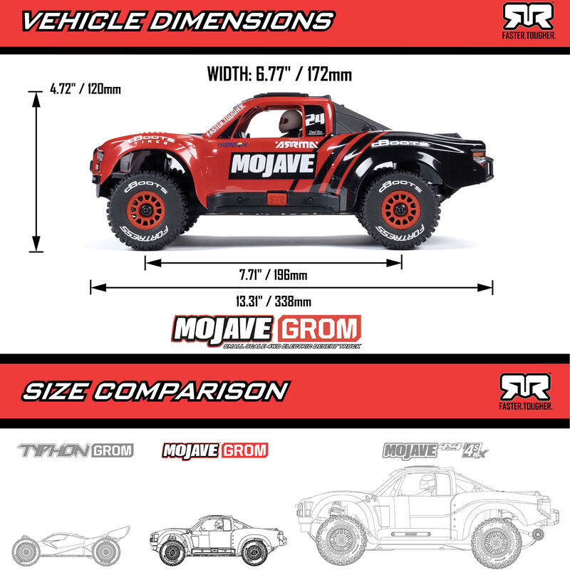 ARRMA MOJAVE GROM 1/18 DT BRUSHED 4WD RTR,ROJO - Imagen 2