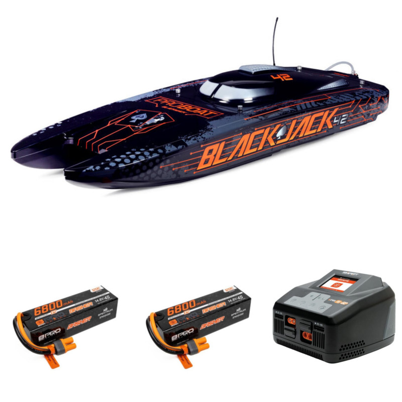 PACK PRO BOAT Blackjack 42" 8S Brushless Catamaran RTR: Negro/Naranja+BATERIAS Y CARGADOR SPEKTRUM - Imagen 1