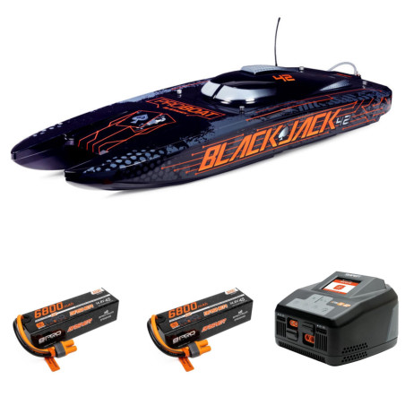 PACK PRO BOAT Blackjack 42" 8S Brushless Catamaran RTR: Negro/Naranja+BATERIAS Y CARGADOR SPEKTRUM - Imagen 1