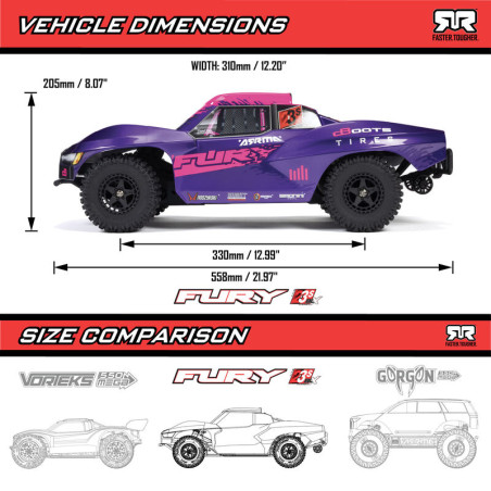 ARRMA CAMION DE CARRERAS CORTO FURY 223S BLX BRUSHLESS CON DCS 2WD 1/10  RTRAZUL - Imagen 19