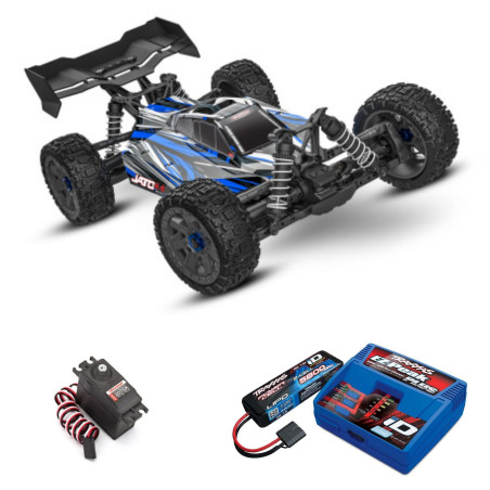 PACK TRAXXAS JATO 4x4 BL-2S BUGGY 1/8 AZUL+SERVO TRX2075X+BATERIA LIPO 5800MAH 2S+CARGADOR TRX - Imagen 1