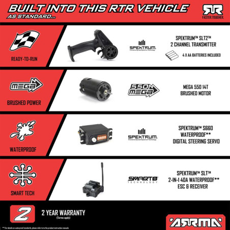 ARRMA VORTEKS MEGA 550 Brushed 2WD RTR a escala 1/10 con batería y cargador, - Imagen 8