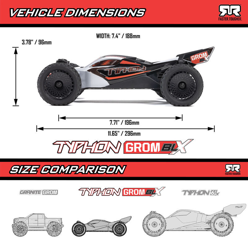 ARRMA TYPHON GROM 223S BLX BUGGY 4x4 1/18 BRUSHLESS RTR,PLATA - Imagen 13