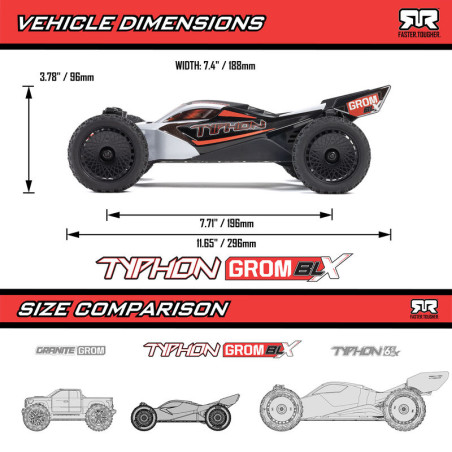 ARRMA TYPHON GROM 223S BLX BUGGY 4x4 1/18 BRUSHLESS RTR,PLATA - Imagen 13