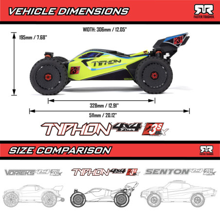 ARRMA TYPHON BUGGY BRUSHLESS 223S DSC 4X4 RTR1/8, AMARILLO - Imagen 4