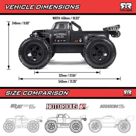 ARRMA NOTORIOUS 6S 4X4 RTR CAMION ACROBACIAS,BRUSHLESS 1/8 NEGRO - Imagen 20