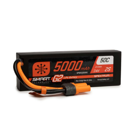 SPMX52S50H5 SPEKTRUM Batería de polímero de litio rígida Smart G2 de 7,4 V, 5000 mAh, 2S, 50 C: IC5 - Imagen 1