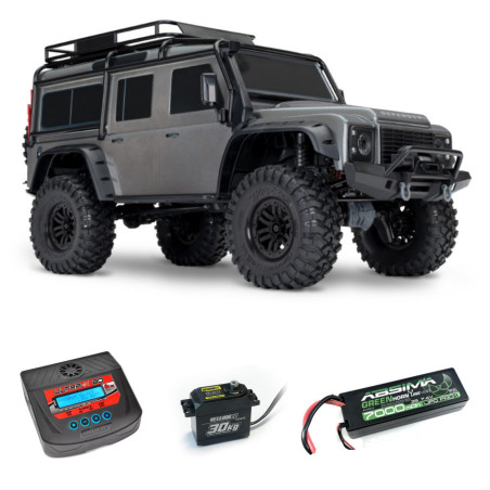 PACK 7000 TRX4 LAND ROVER DEFENDER CRAWLER 4X4+CAMBIO SERVO+CARGADOR 80W+BATERIA ABSIMA 7000 MAH 7,4V - Imagen 1