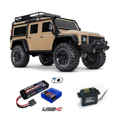 PACK 3000 TRX4 LAND ROVER DEFENDER CRAWLER 4X4+CAMBIO DE SERVO ORIGINAL A YELLOW 30KG+BATERIA TRX 3000MAH Y CARGADOR USB - Imagen 1
