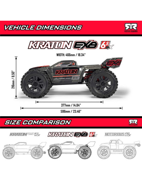 ARRMA KRATON 6S EXB 4X4 RTR BRUSHLESS CAMION MONSTRUO, 1/8, NEGRO - Imagen 23