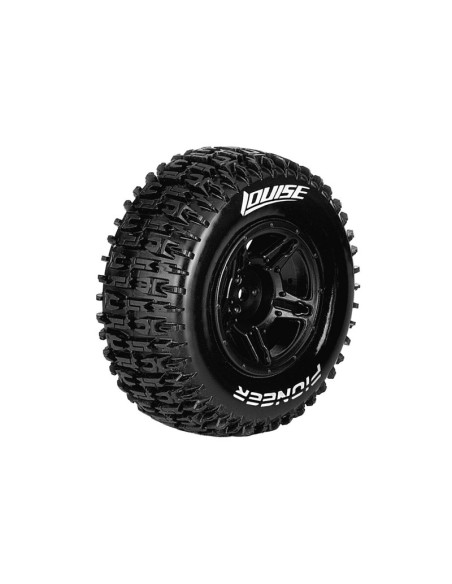 LR-T3148SBM Louise RC SC-PIONEER  1/10 Short Course Tire Set  Mounted - Soft - Black Wheels - Hex 17mm - Imagen 1
