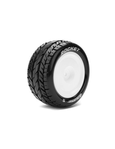 LR-T3188SWKR Louise RC  E-ROCKET  1/10 Buggy Tire Set  Mounted  Soft  White Wheels  Hex 12mm  4WD  Rear - Imagen 2