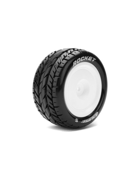 LR-T3188SWKR Louise RC  E-ROCKET  1/10 Buggy Tire Set  Mounted  Soft  White Wheels  Hex 12mm  4WD  Rear - Imagen 2