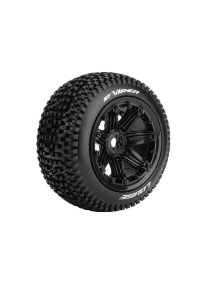 LR-T3289B VIPER  ST-VIPER 1/8 Stadium Truck Tire Set - Mounted - Sport - Black 3.8 Bead Style Wheels - Hex 17mm - Imagen 2