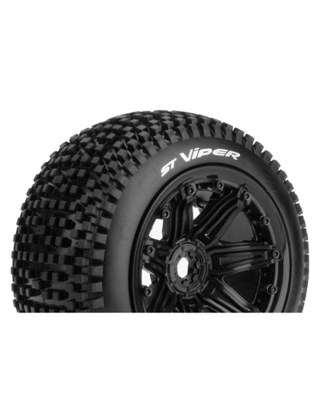 LR-T3289B VIPER  ST-VIPER 1/8 Stadium Truck Tire Set - Mounted - Sport - Black 3.8 Bead Style Wheels - Hex 17mm - Imagen 1