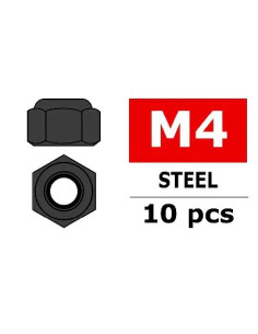 C-31003 TEAM CORALLY Tuerca Nylstop de acero Corally M4 con revestimiento negro (10 piezas) - Imagen 1