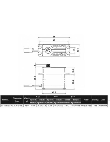 SV-1280SG SERVO SAVOX Digital  Alto Voltaje Motor sin núcleo  Engranaje de acero - Imagen 4