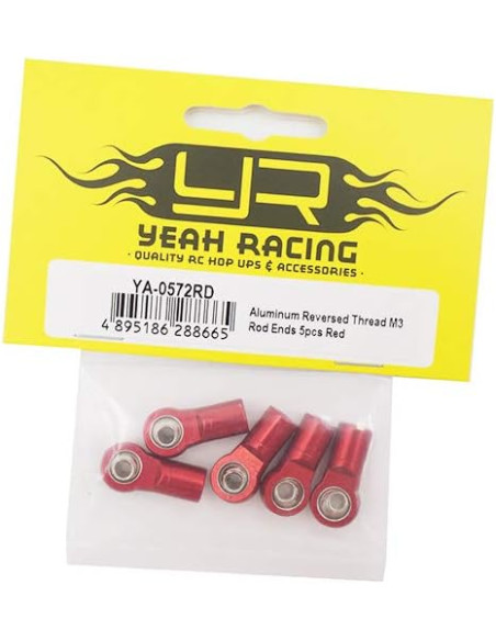 Yeah Racing YA-0572RD Rosca invertida de aluminio M3 extremos de varilla (5) Rojo - Imagen 2