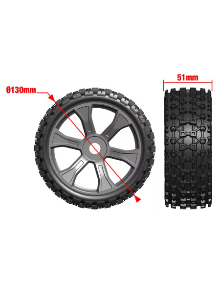 C-00180-856 TEAM CORALLY XL6S  Neumáticos  Rebel XMS Perfil bajo Rines negros pegados 1 par - Imagen 2