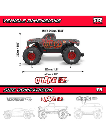 PACK ARRMA CAMION MONSTRUO QUAKE 223S BRUSHLESS DSC 2WD RTR 1/10 ROJO+BATERIA Y CARGADOR - Imagen 3