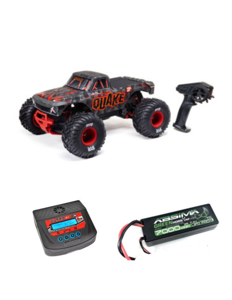 PACK ARRMA CAMION MONSTRUO QUAKE 223S BRUSHLESS DSC 2WD RTR 1/10 ROJO+BATERIA Y CARGADOR - Imagen 1