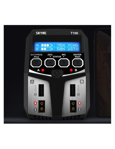 Cargador de CA T100 Duo (LiPo 2-4s hasta 5A - 2x50w)  SKY100162 - Imagen 3