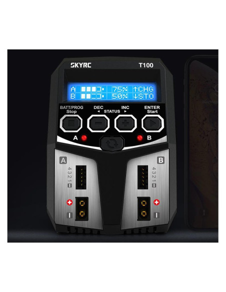 Cargador de CA T100 Duo (LiPo 2-4s hasta 5A - 2x50w)  SKY100162 - Imagen 3