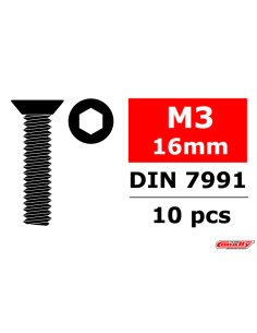Equipo Corally  C-3002-30-16 Tornillos de acero M3 x 16 mm - Cabeza plana hexagonal - 10 piezas - Imagen 1
