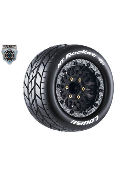 Louise RC - MFT MT-ROCKET 1/10 Monster Truck Tire Set - Mounted - Sport - Black Wheels - Removable HEX 12 Narrow 12 - Imagen 2