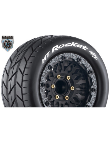 Louise RC - MFT MT-ROCKET 1/10 Monster Truck Tire Set - Mounted - Sport - Black Wheels - Removable HEX 12 Narrow 12 - Imagen 1