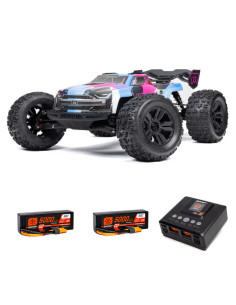 PACK ARRMA KRATON 6S 4X4 RTR 1/8 BRUSHLESS 6S BLX V6, azul/rosa+2XBATERIA 3S 5000MAH+CARGADOR - Imagen 1
