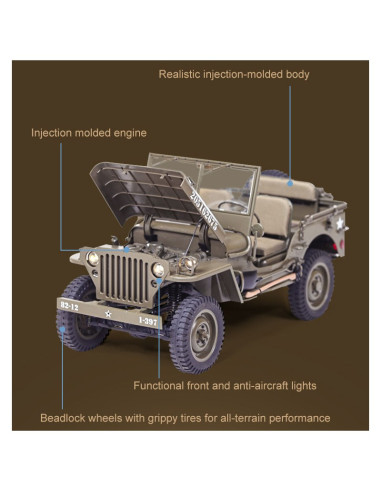 Rock Crawler MILITARY SCALER JEEP WILLYS RTR 1/6  ROC HOBBY - Imagen 13