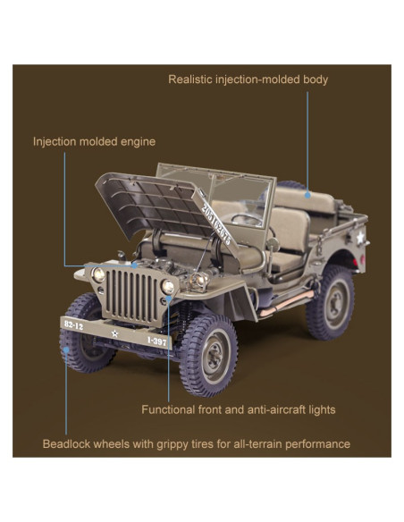 Rock Crawler MILITARY SCALER JEEP WILLYS RTR 1/6  ROC HOBBY - Imagen 13