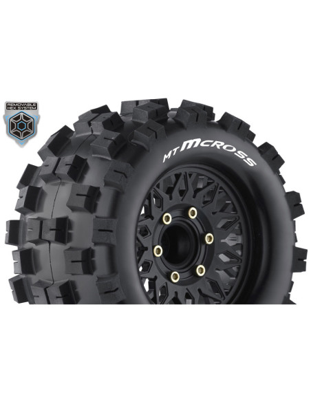 LR-T3274SX MT-MCROSS 1-10 Monster Truck Tire Set - Mounted - Sport - Black Wheels - Removable HEX 12 Narrow 12 Wide - Imagen 1