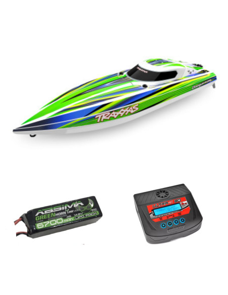 PACK EMBARCACION DE ALTO RENDIMIENTO TRAXXAS DISRUPTOR 4S +BATERIA ABSIMA 4S 6700MAH+CARGADOR TEAM CORALLY - Imagen 1