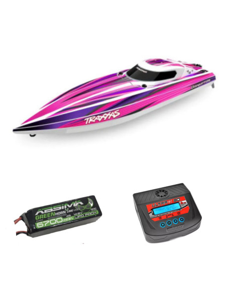 PACK EMBARCACION DE ALTO RENDIMIENTO TRAXXAS DISRUPTOR 4S +BATERIA ABSIMA 4S 6700MAH+CARGADOR TEAM CORALLY - Imagen 1