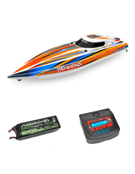 PACK EMBARCACION DE ALTO RENDIMIENTO TRAXXAS DISRUPTOR 4S +BATERIA ABSIMA 4S 6700MAH+CARGADOR TEAM CORALLY - Imagen 1