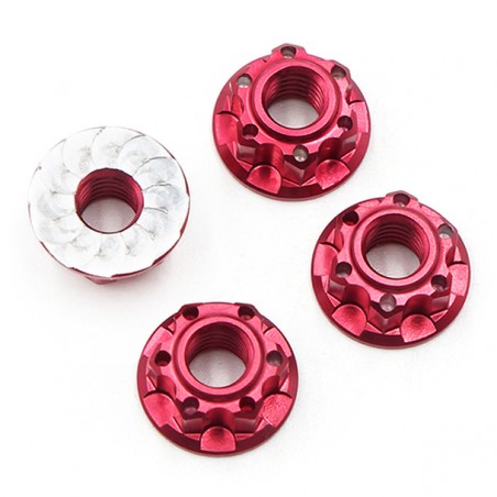 YA-0448RD TUERCA DE BLOQUEO DE BRIDA DE RUEDA DE ALUMINIO DE 4 MM 4 PIEZAS PARA COCHE RC ROJO - Imagen 1